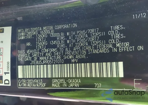 2013 Toyota 4Runner Sr5 from USA, damaged, VIN JTEBU5JR9D5121010